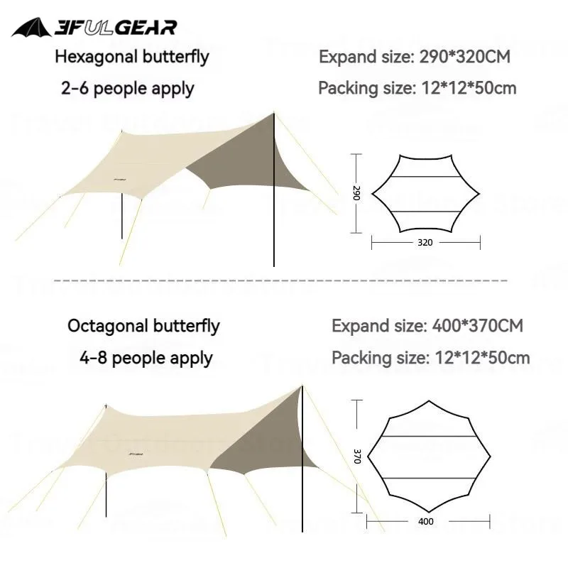 Imagem -02 - Gear Waterproof Tarp Shelter Camping Toldo Sombra Grande Tarp Shelter Hexagon Octagon Hexagon 210t Prata Revestido Impermeável 28 Pessoas 3ful