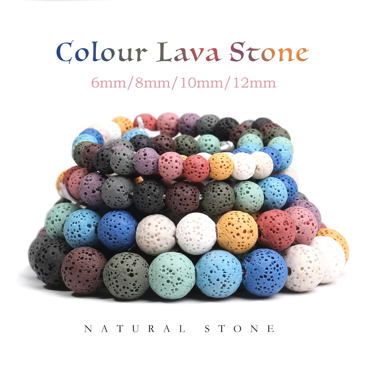 Colored Volcanic Lava Natural Stone Beads Black Round Rock Lava Loose Beads 6mm-12mm for DIY Necklace Bracelet Jewelry Making