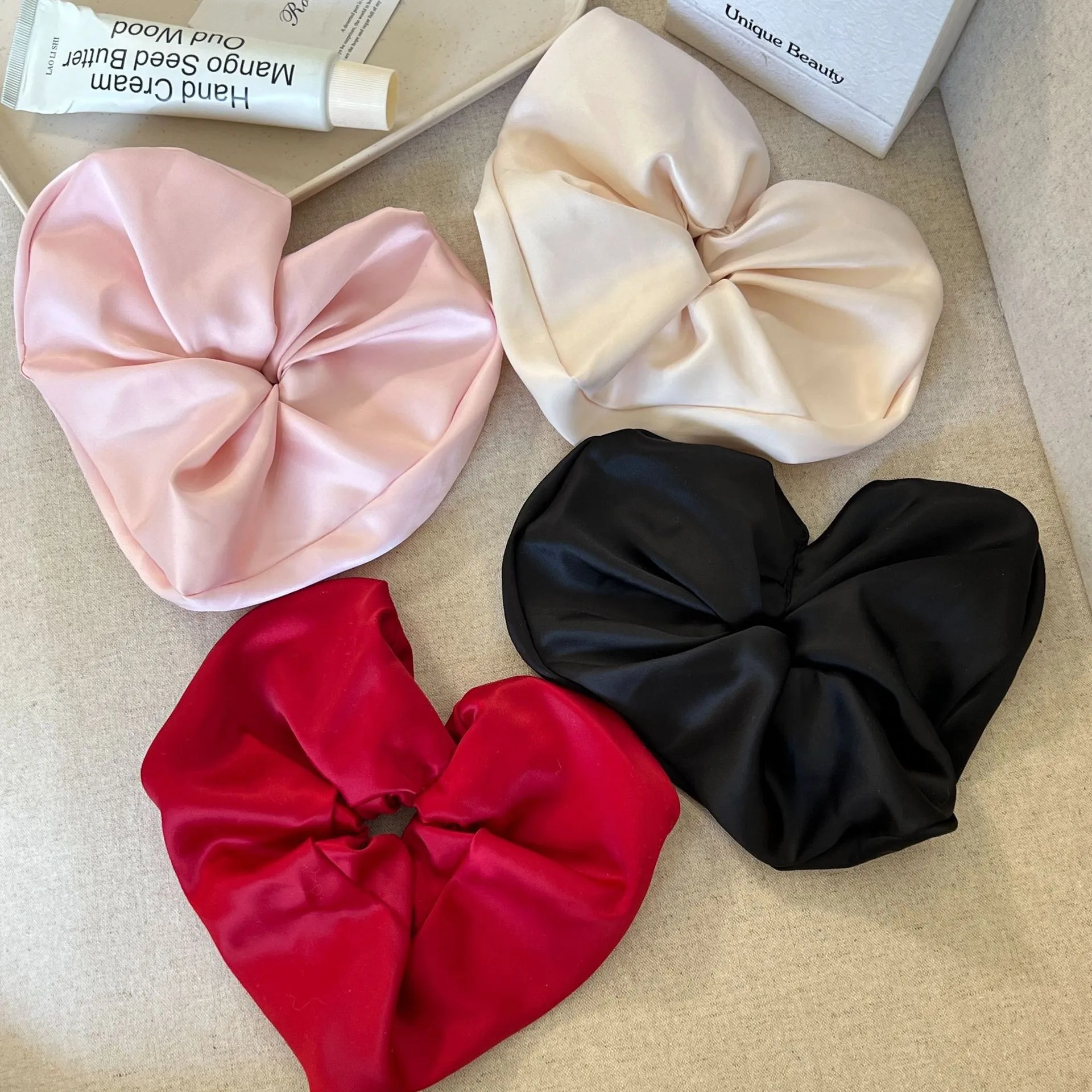 

2025 Korean StyleSatin Silk Solid Color Satain Large Scrunchies Hair Accessories for Women High-end Elastic Bands for Girls