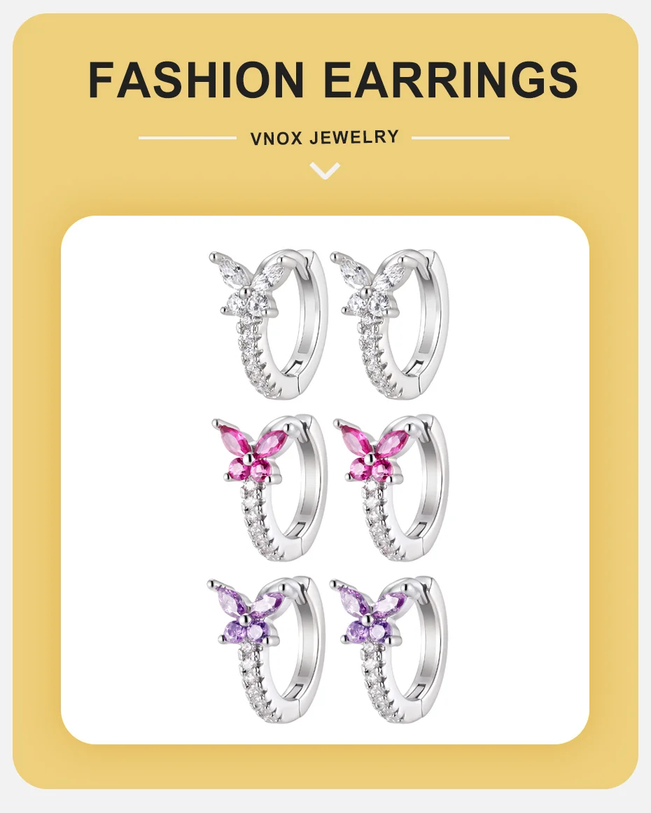 Vnox Trendy Luxus-Ohrringe mit bunten Schmetterlingen und Zirkonia für Damen, glänzende Kristall-Schleifen-Blumen-Ohrringe, Brautschmuck für Hochzeiten. – Detail 15