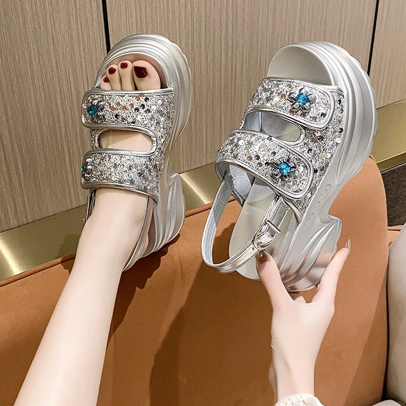 Chic and Elegant Woman Heeled Shoes 2024 Summer Luxury Designer Platform Sandals Girls Rome Casual Black Gladiator Wedge Fashion