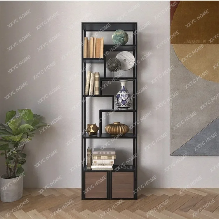 Wrought iron floor bookcase Multifunctional living room storage cabinet Partition study shelf a50