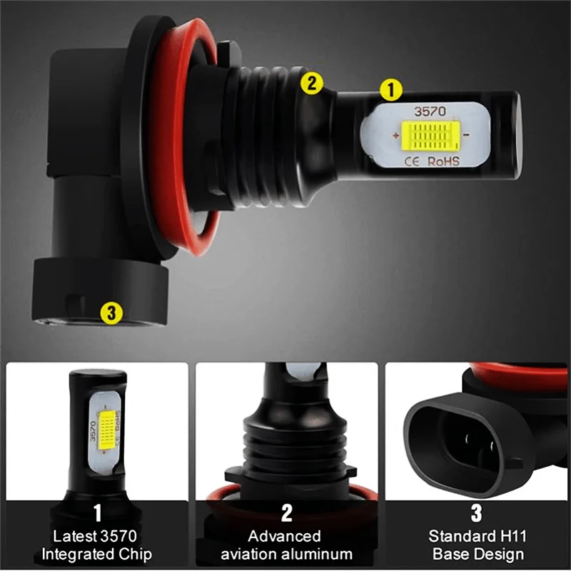 2pcs H11 H8 H9 3570 LED Headlight Super Bright Bulb Conversion Kit White Low Beam, Automotive Lighting, Headlight Replacement,