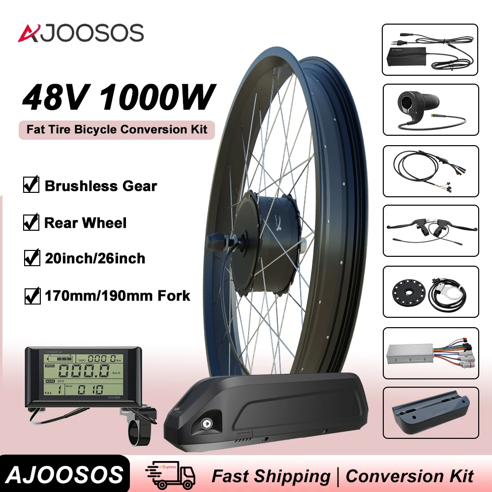 

Electric Bike Conversion Kit 48V 1000W Fat Tire Brushless Hub Motor with 20AH Battery for 20/26 Inch Snow Ebike 50KM/H Max Speed