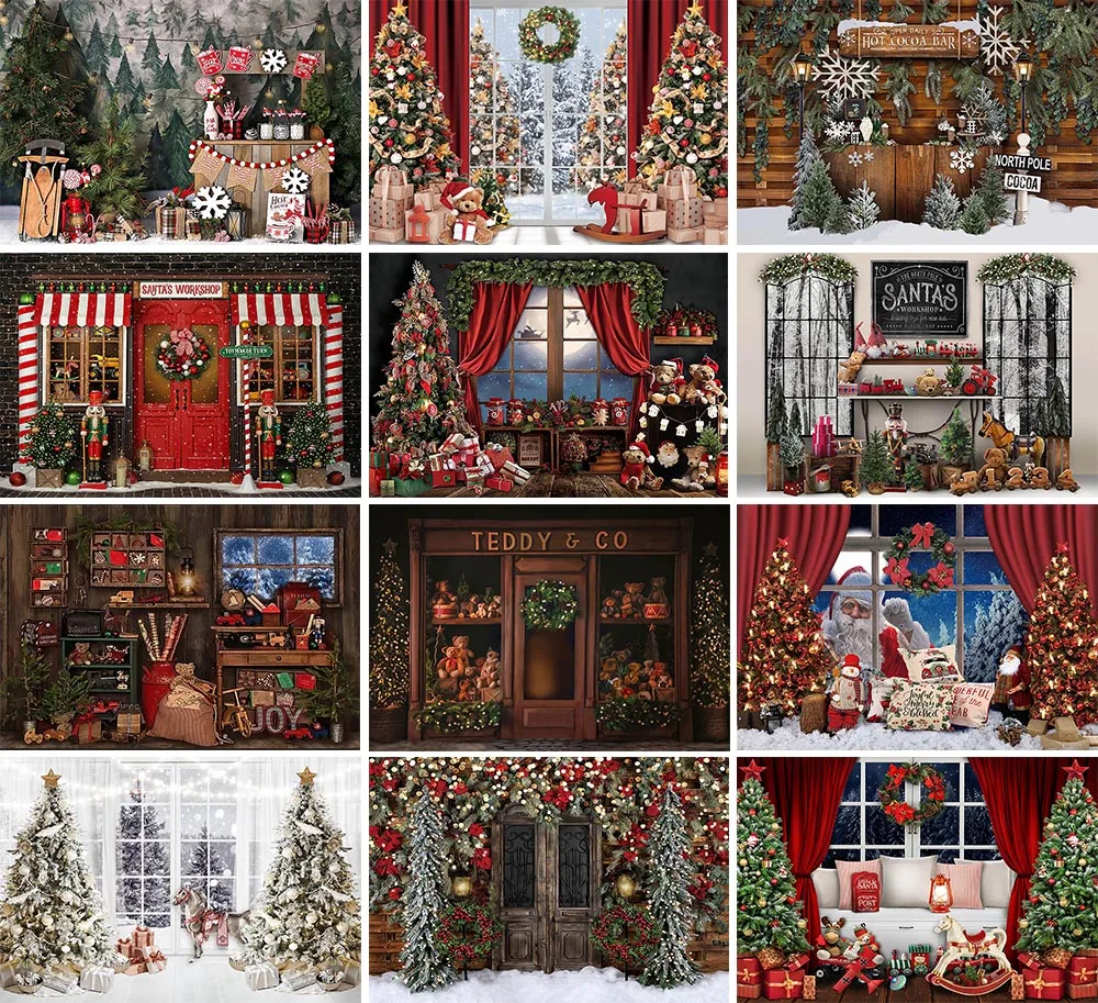 

Mehofond Photography Background Christmas Santa's Toys Window Xmas Trees Holiday Party Kids Portrait Decor Backdrop Photo Studio