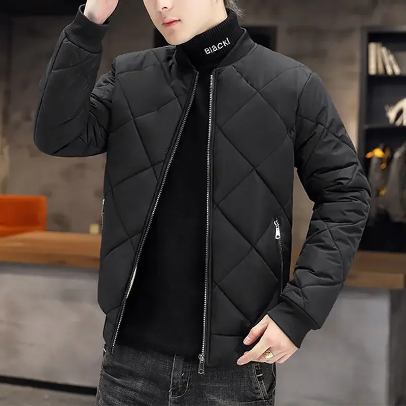 Men\'s Cotton Coat Cropped Winter Youth Baseball Collar Jacket Fleece Padded Padded Jacket Korean Style Padded Jacket