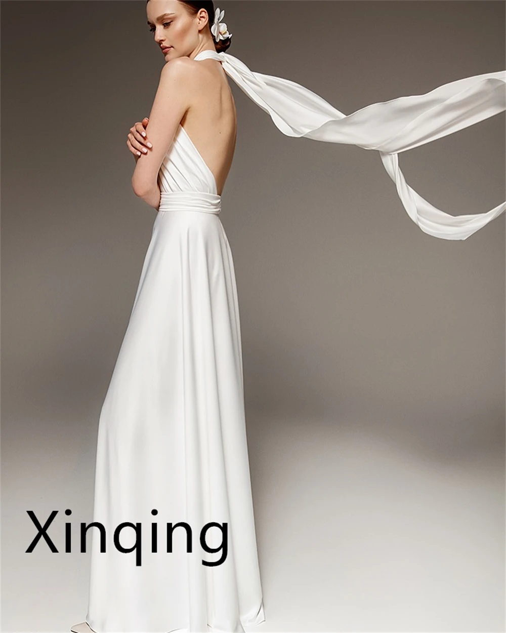 فساتين زفاف بيضاء ناعمة مخصصة رومانسية الرسن الصناعة الثقيلة فساتين الزفاف عارية الذراعين مفتوحة الظهر فساتين المناسبات الخاصة