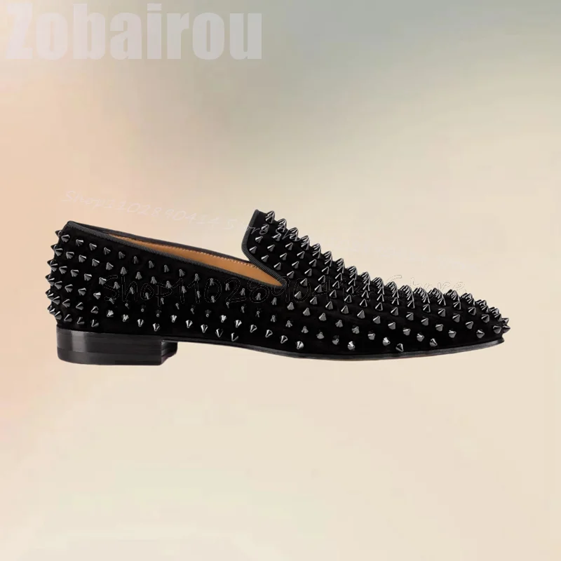 Black Spikes Decor Square Toe Men Loafers Fashion Slip On Men Shoes Luxury Handmade Party Feast Banquet Office Men Dress Shoes