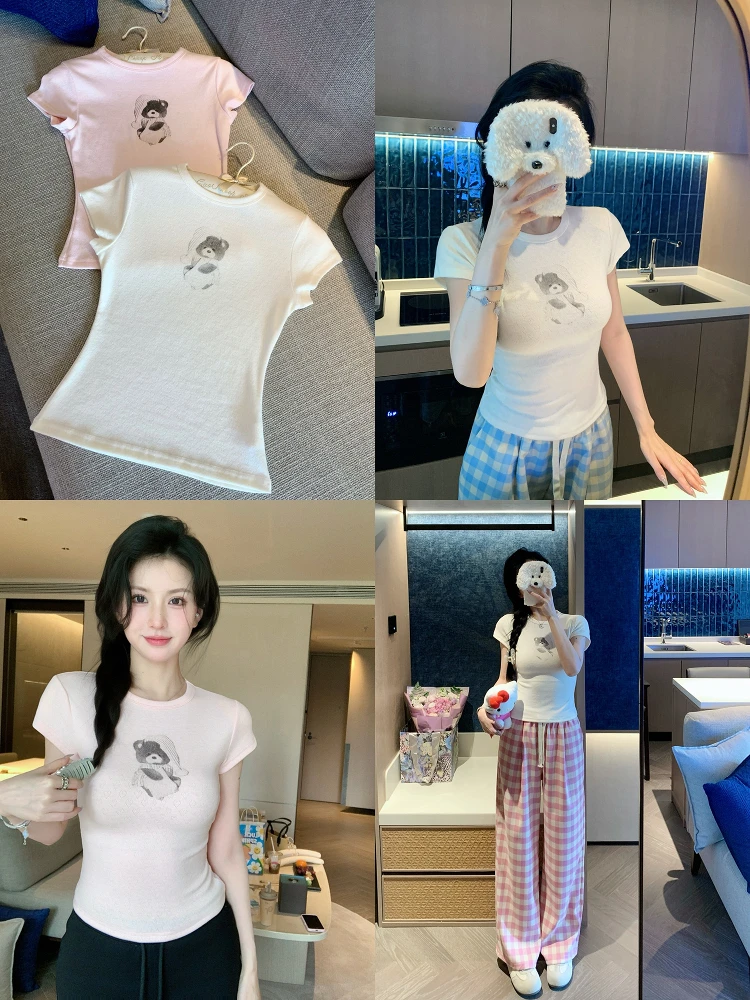 

Sweet Cool Girl ort Sve T-irt Women Summer oulder Design Slim Fit Top Bear Bear S Print Commute Sle Creative P...