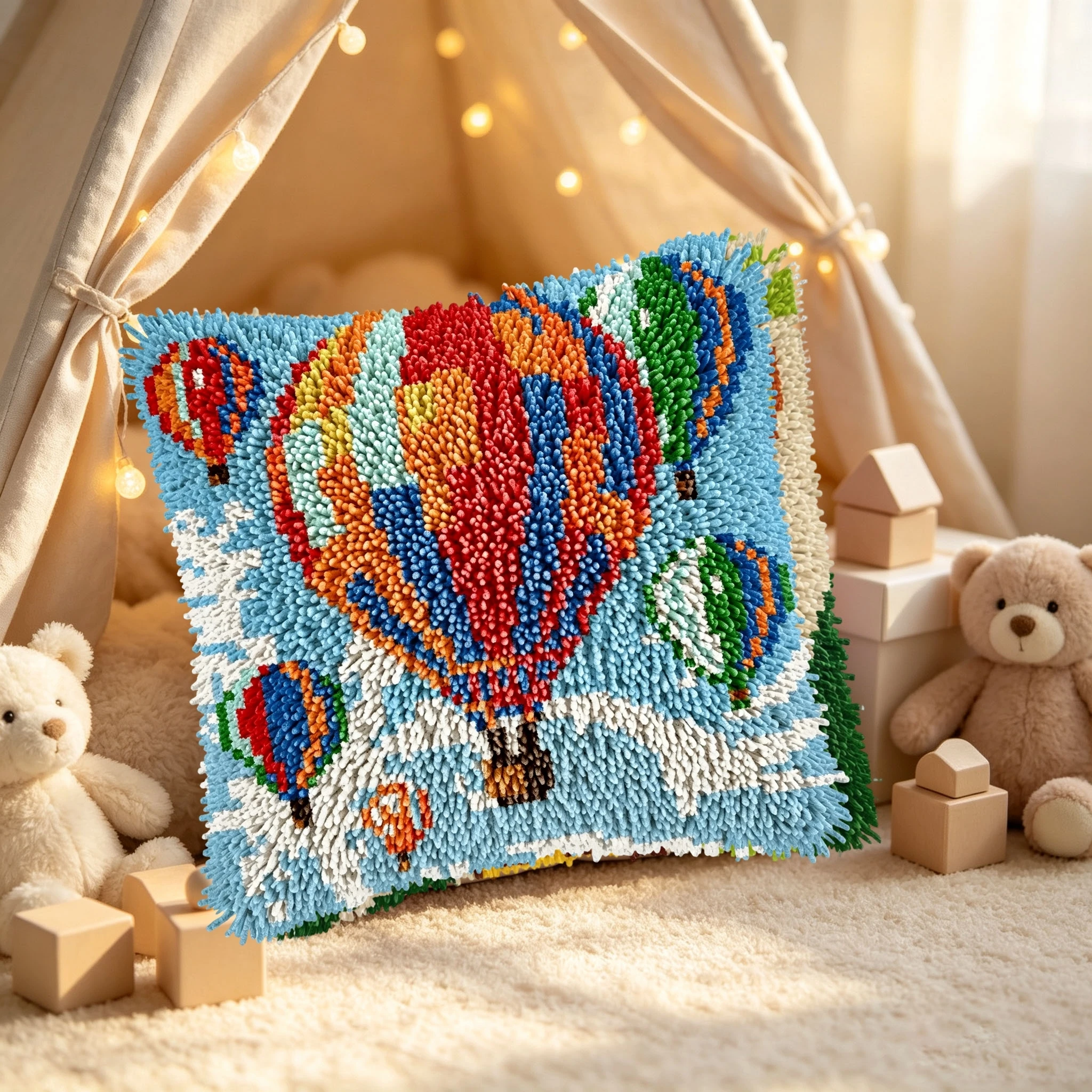 1Set Hot Air Balloons Knot Pillow Latch Hook Kit Cushion Pillowcase Set For Needlework Latch Hook Kits DIY Beginner-friendly Emb