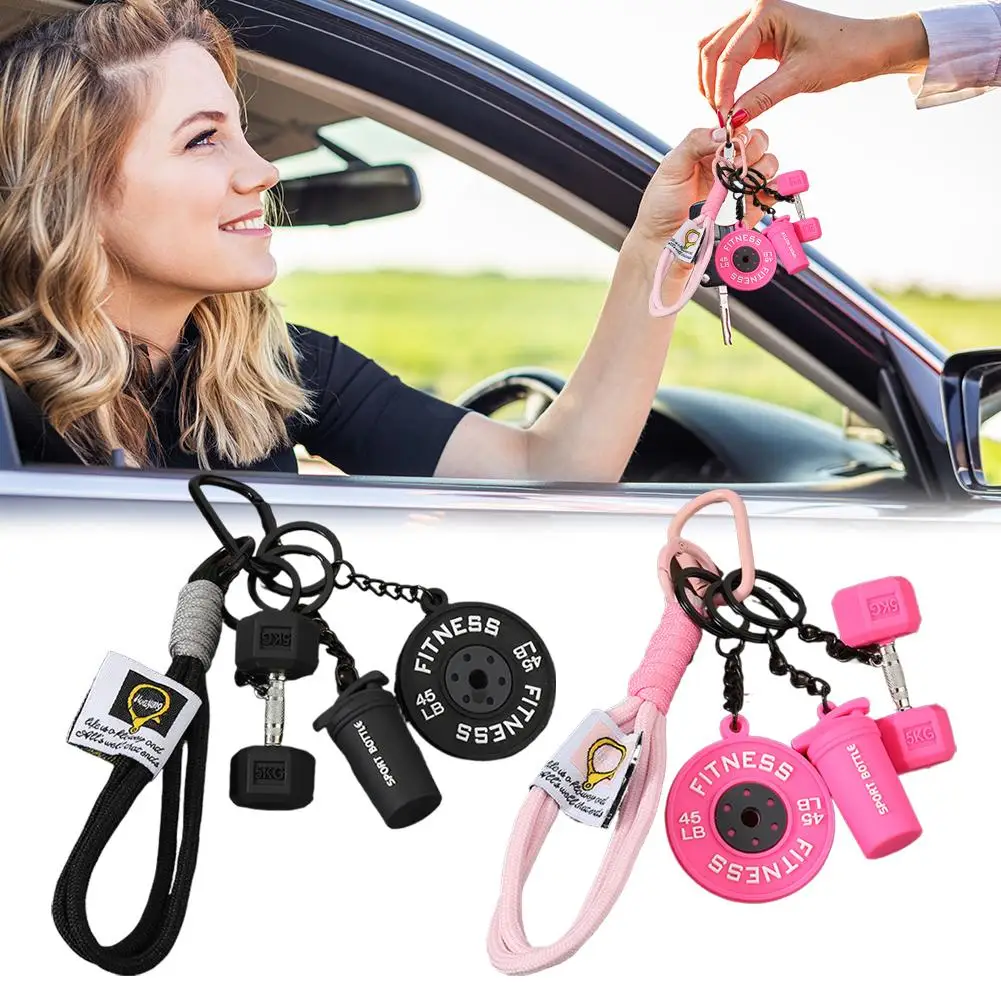 Fitness Keychain for Gym Lovers Sporty Mini Weight Plate Barbell Dumbbell Design For Men Women Gym Enthusiasts Bags Pendant