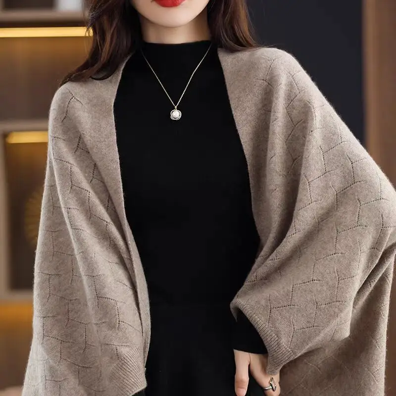 Autumn Winter New Elegant Solid Casual Fashion Women\'s Shawl Versatile Comfortable Lady Tops Keep Warm Thick Chic Female Clothes