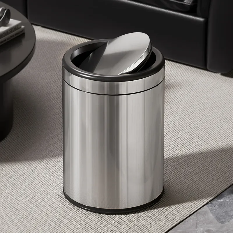 15L Round Trash Can with Shaking Lid Large Capacity Storage Bucket for Hotel Living Room Bedroom Kitchen Household Use