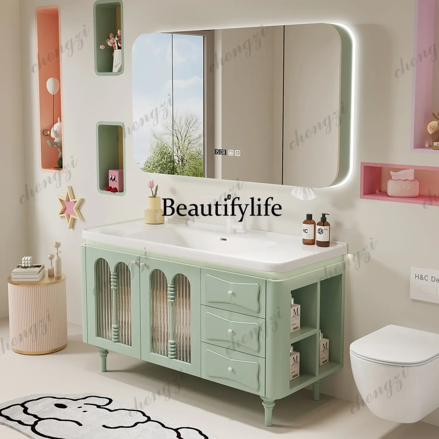 B567 French Oak Bathroom Cabinet Combination Bathroom Floor-to-ceiling rock slab washstand Hand basin Bathroom