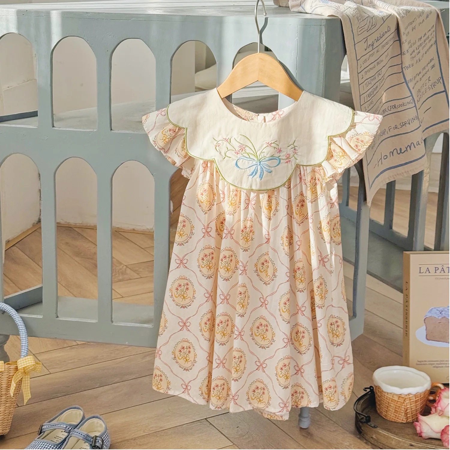 Children\'s Doll Collar Butterfly Flower Embroidered Girls\' Dress 2024 Summer New Korean Style Flying Sleeve Sweet Princess Dress