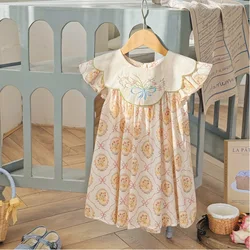 Children's Doll Collar Butterfly Flower Embroidered Girls' Dress 2024 Summer New Korean Style Flying Sleeve Sweet Princess Dress
