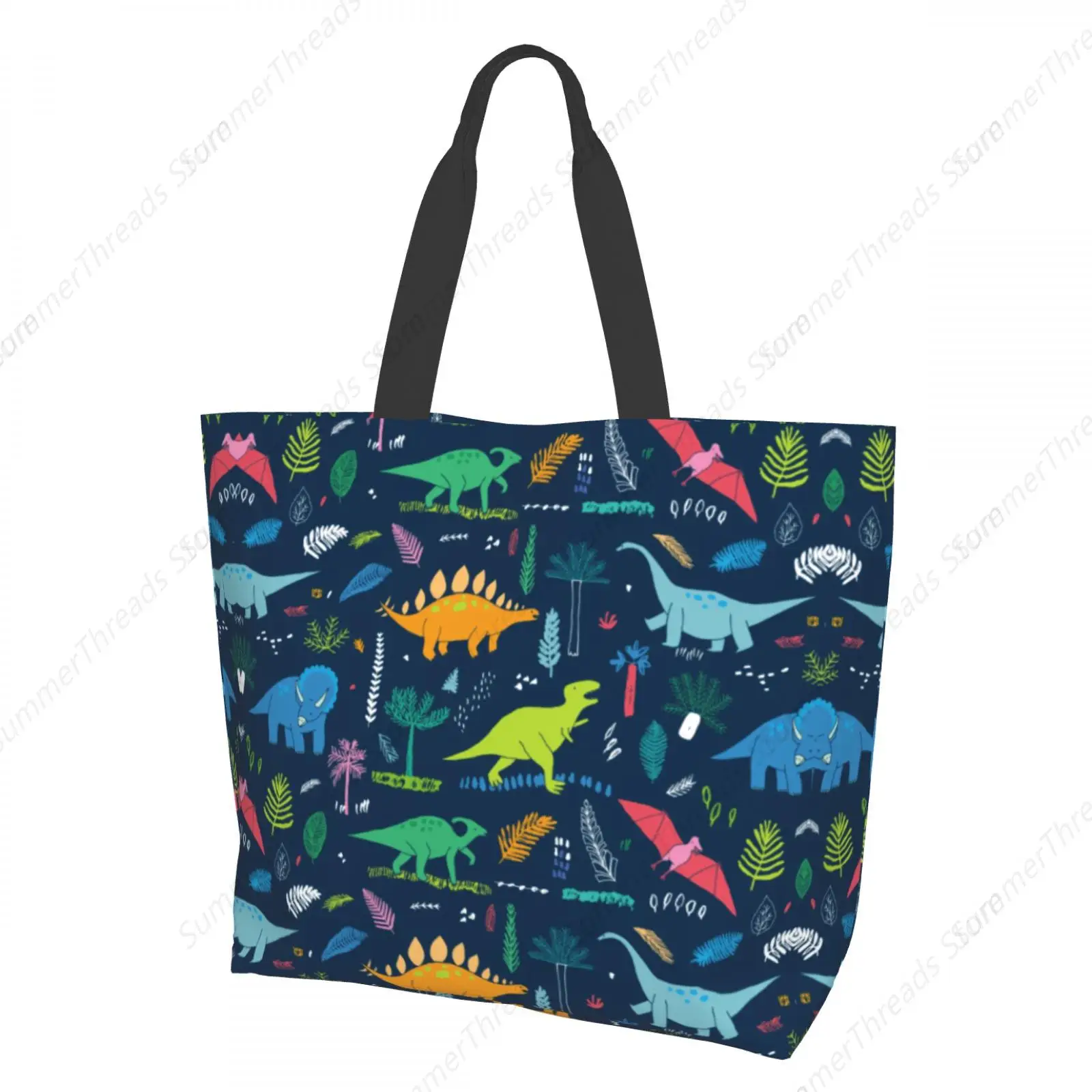 

Colorful Dinosaur Print Tote Bag for Women Large Print Bags Portable Beach Bag Reusable Grocery Bags Waterproof