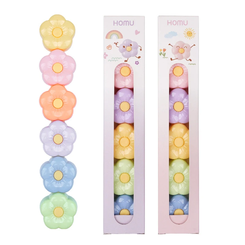 Ellen Brook 1 Pieces 5 Color Cute Kawaii Flower Candy Color Highlighter Office School Supplies Gift