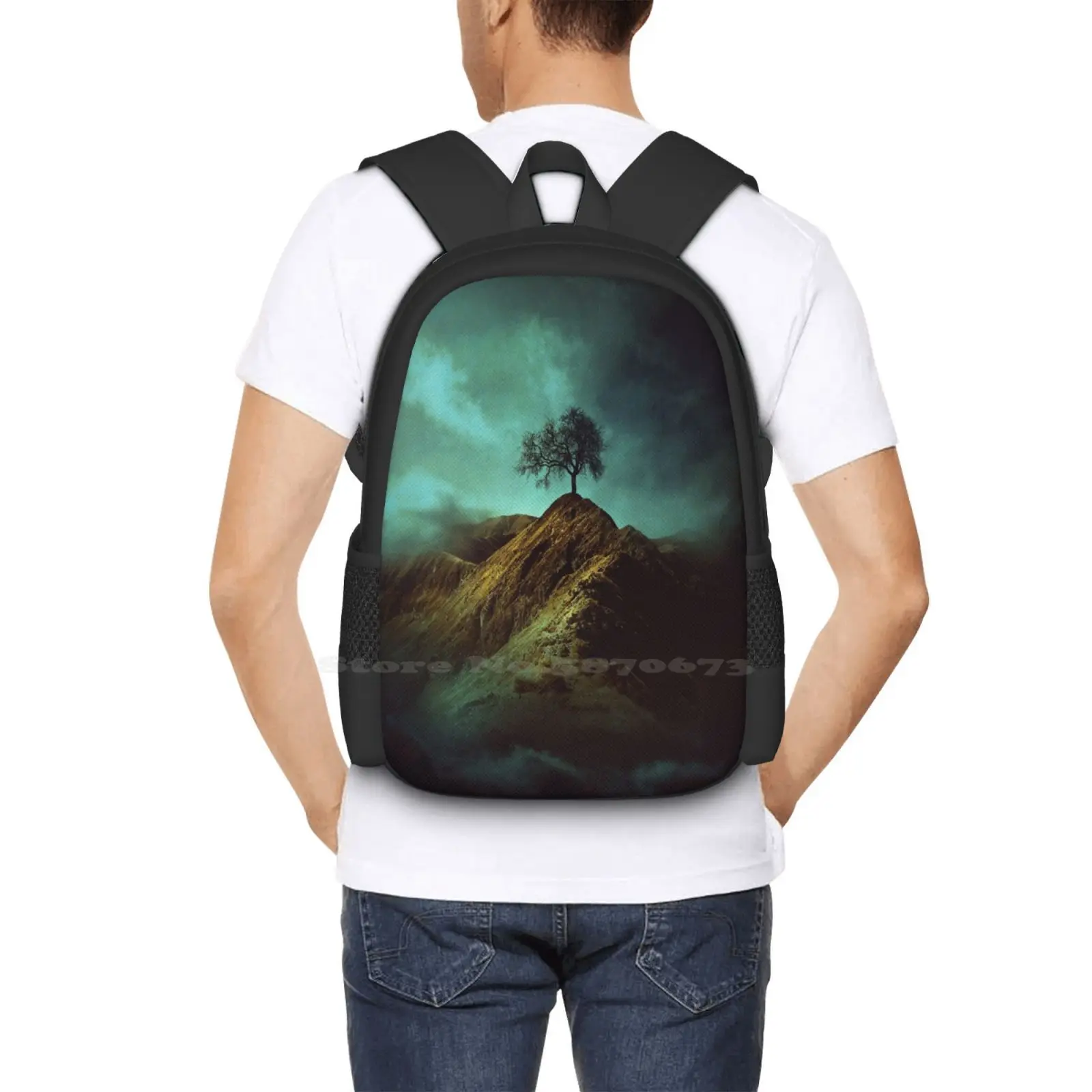 Einsamer baum heißer verkauf rucksack mode taschen dunkler baum fienart baxiaart berge cool einsam grüne wolken launisch traum top