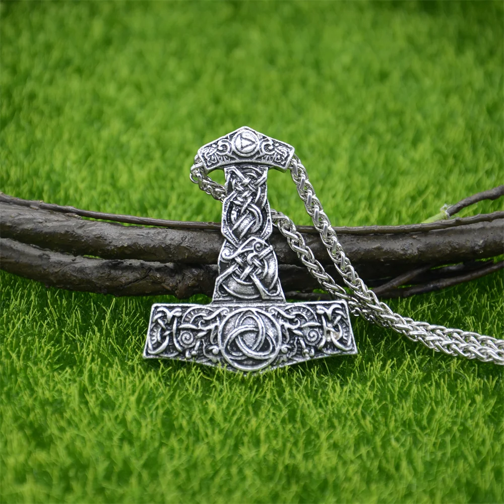 Gothic Thor Hammer Mjolnir Pendant Viking Necklace Men Women Irish Trinity Knots Talisman Jewelry