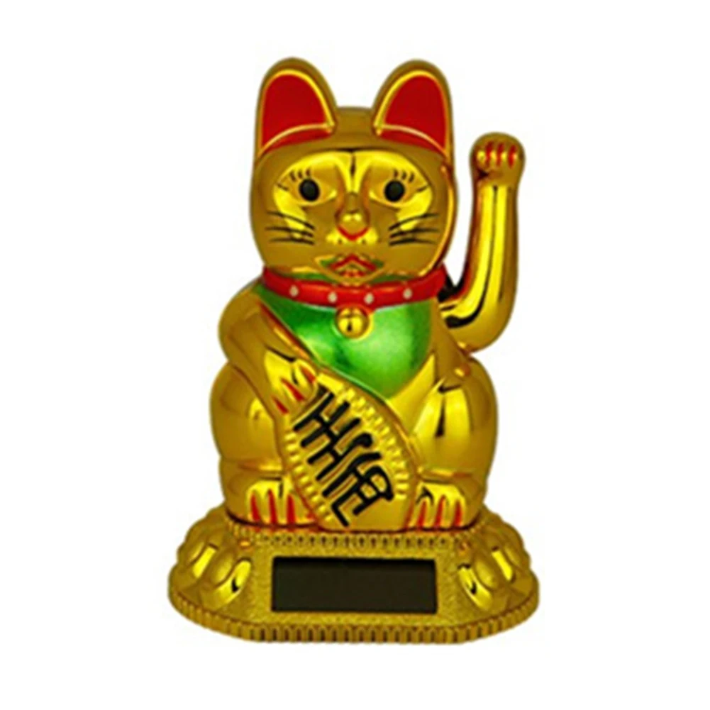 Solar Waving Lucky Cat Ornament Chinese Lucky Cat Decor Electric Waving Lucky Cat Vehicle Home Shop Restaurant Ornament