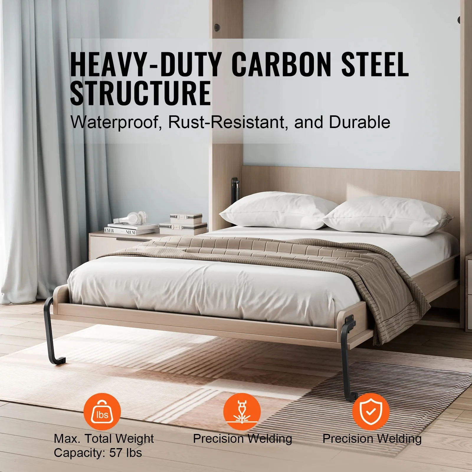 a*-SucceBuy Murphy Bed Kit Full Size Vertical Deluxe DIY Wall Mechanical Hardware Pneumatic Lever Heavy Duty Frame for
