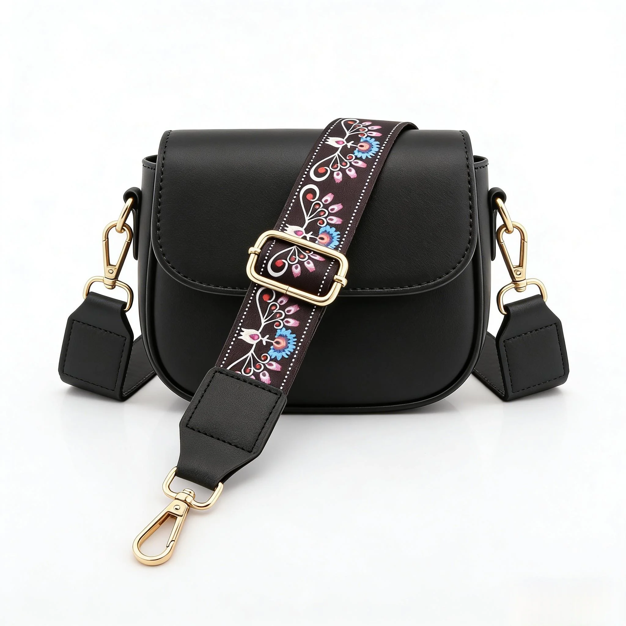 Vintage Floral Embroidered Bag Strap - Adjustable Wide Shoulder Strap for Women's Handbags