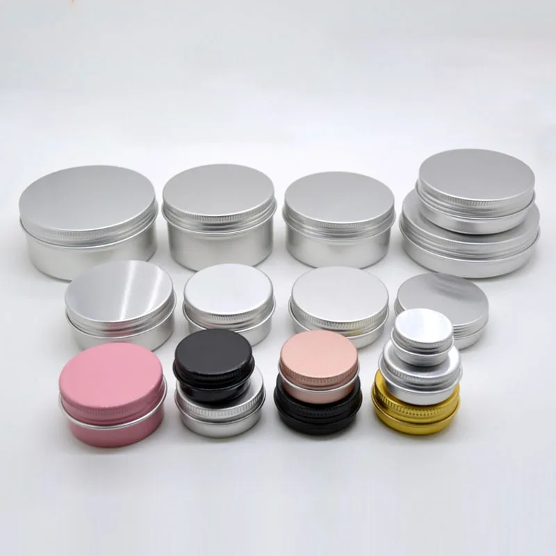 30Pcs 5g 10g 15g 20g 30g 50g 60g Empty Metal Aluminum Tins Cans Screw Top Round Candle Spice Face Cream Cans Seal Lid Containers