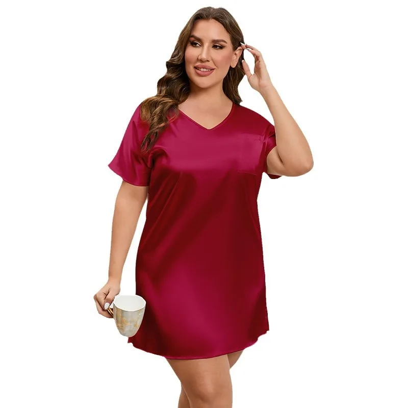 Tamanho grande pijamas de seda gelo feminino verão fino loungewear longo camisola feminina