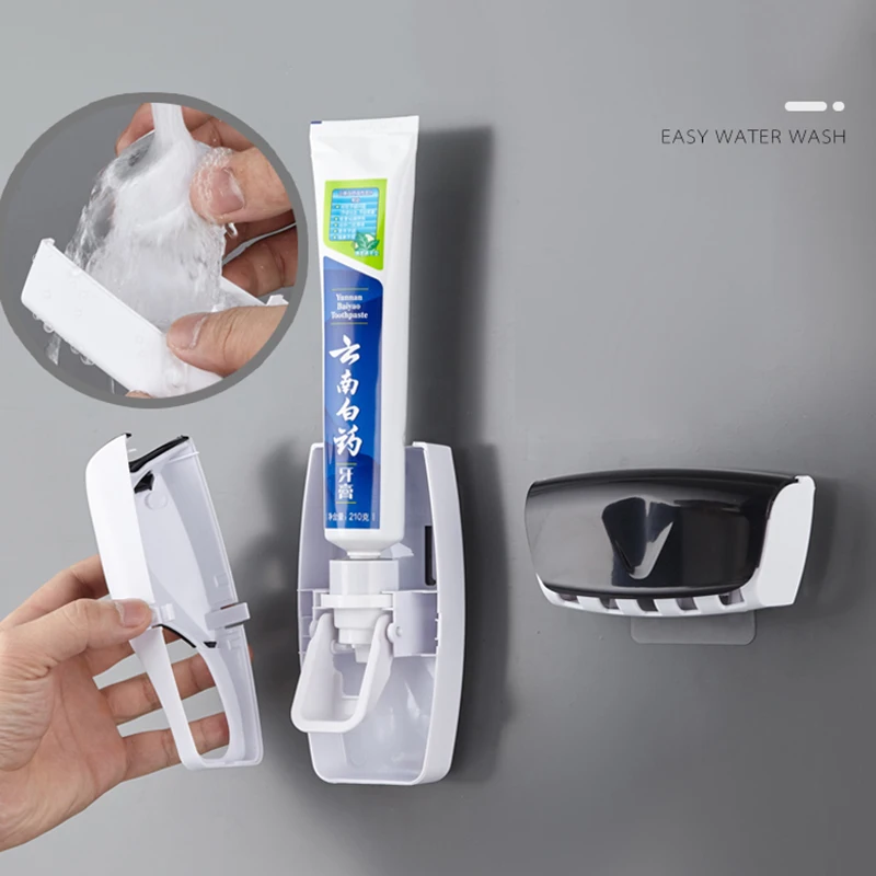 1PC Automatic Toothpaste Dispenser Toothbrush Holder Dustproof and Sticky Suction Wall-mounted Bathroom Toothpaste Squeezer