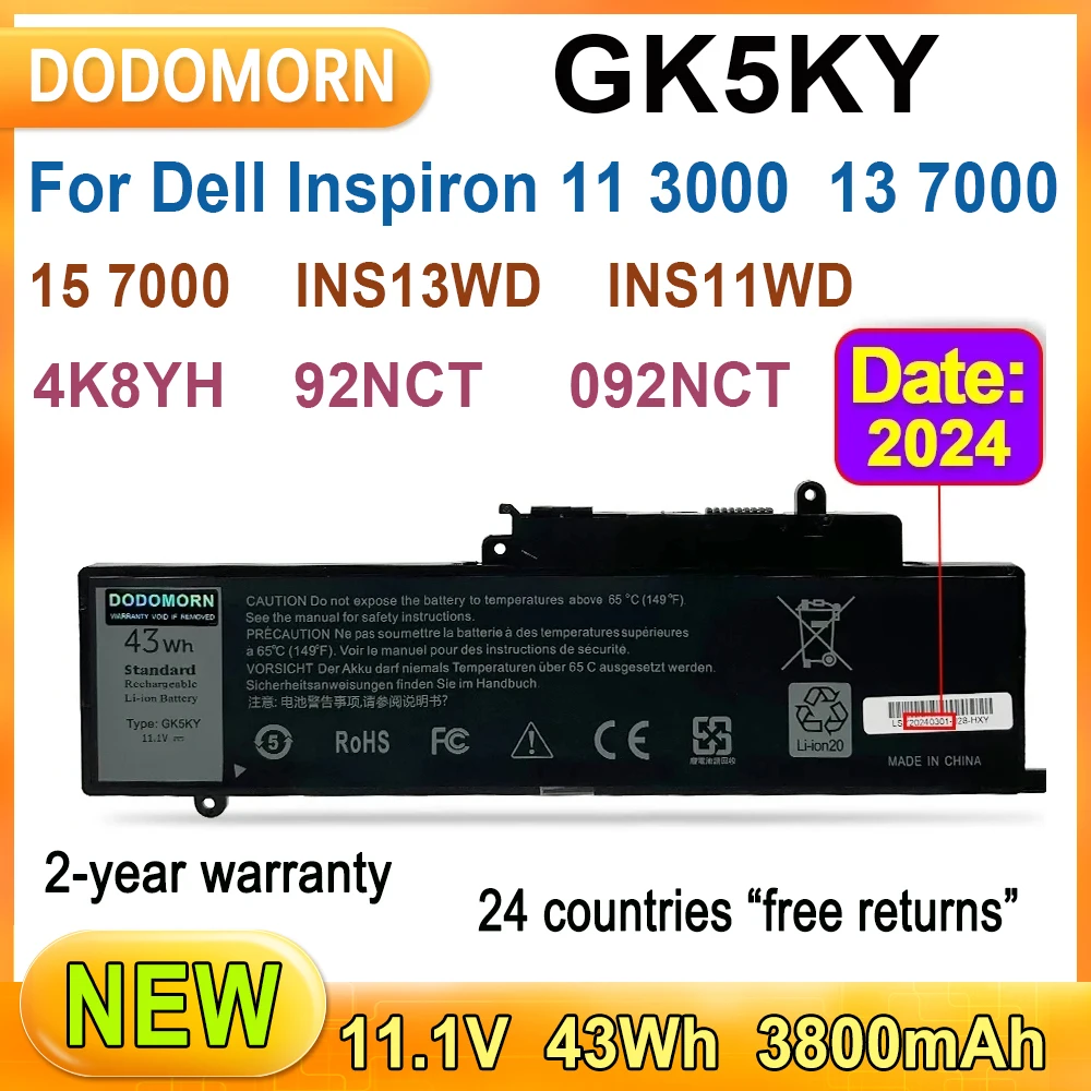 New 4K8YH GK5KY Laptop Battery For Dell Inspiron 11 3000 13 7000 15 7000 INS13WD Series 11.1V 43WH High Quality 2 Year Warranty