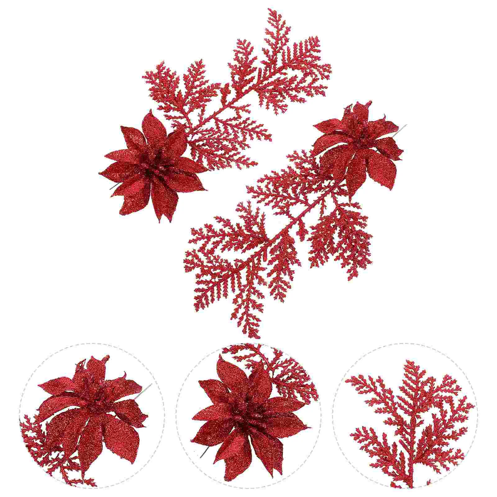 

6 Pcs Christmas Flower Xmas Simulation Fake Flowers Pine Branch Artificial Glitter Imitation Powder Garland