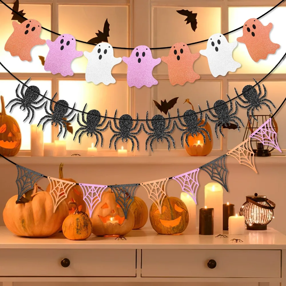 Halloween Party Hanging Banner ghirlande Cartoon Ghost Bat Spider Bunting Paper Banner Halloween Party decorazioni per la casa puntelli