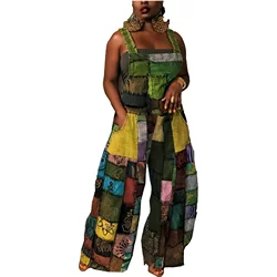 African Clothes for Women Fashion 2024 Sleeveless Polyester Green Purple Printing Long Jumpsuit Dashiki African Clothing Outfits