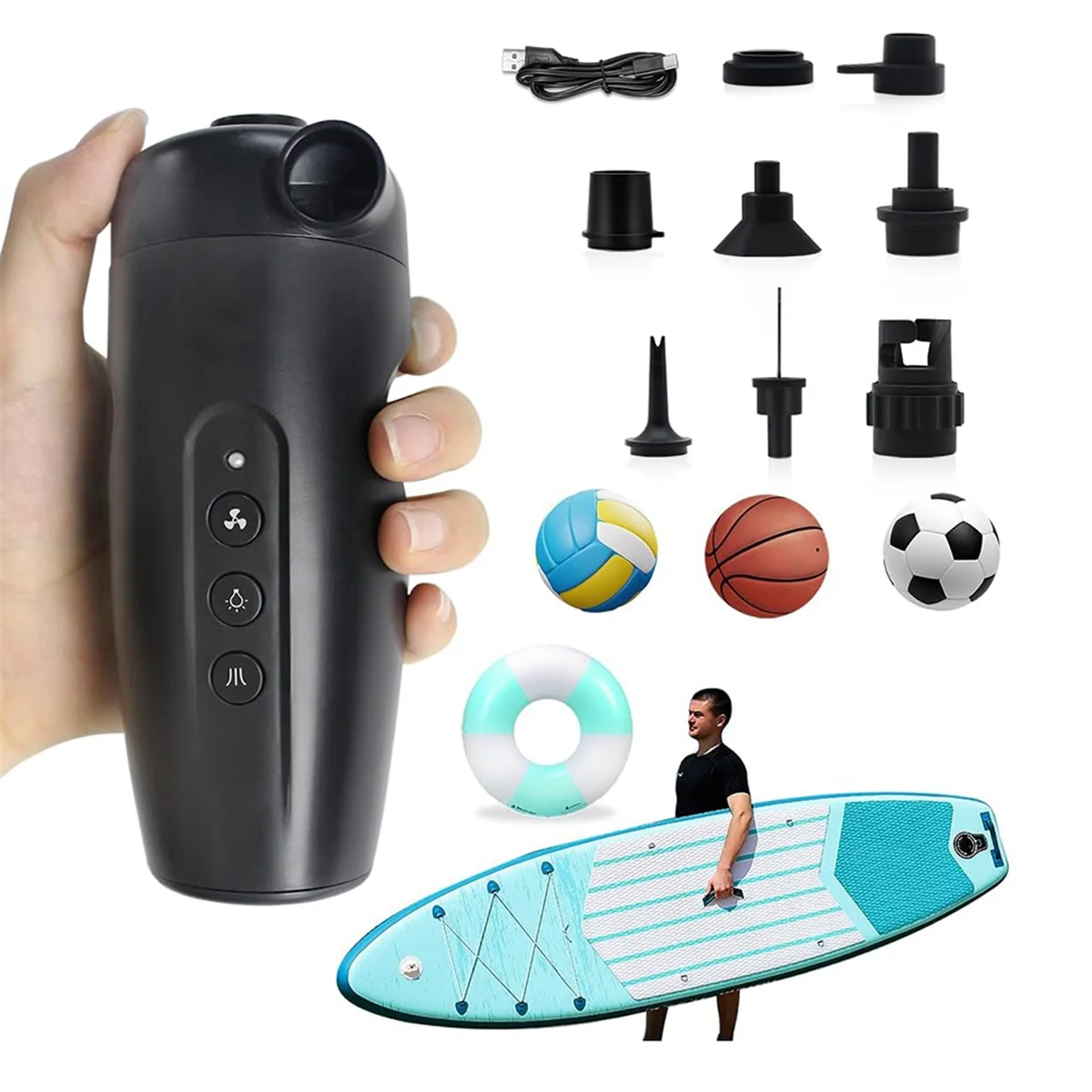 

ABWG-Portable Electric Air Pump for Inflatables, 20PSI Rechargeable Air Pump for Air Mattress Beds, Boats, Pool