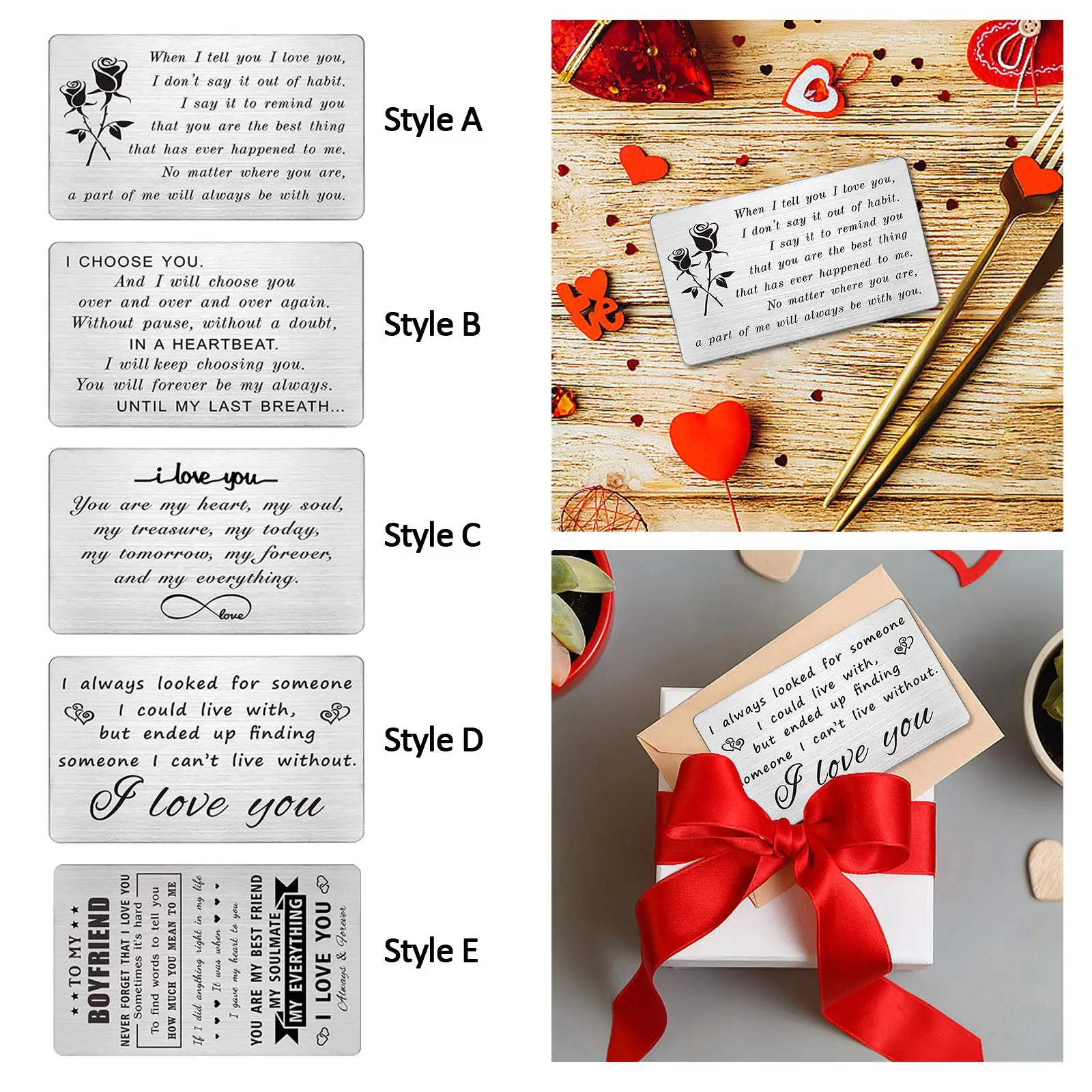 Engraved Wallet Insert Card Stainless Steel Love Note Metal Card for Husband Boyfriend Gift for Valentine's Day Anniversary