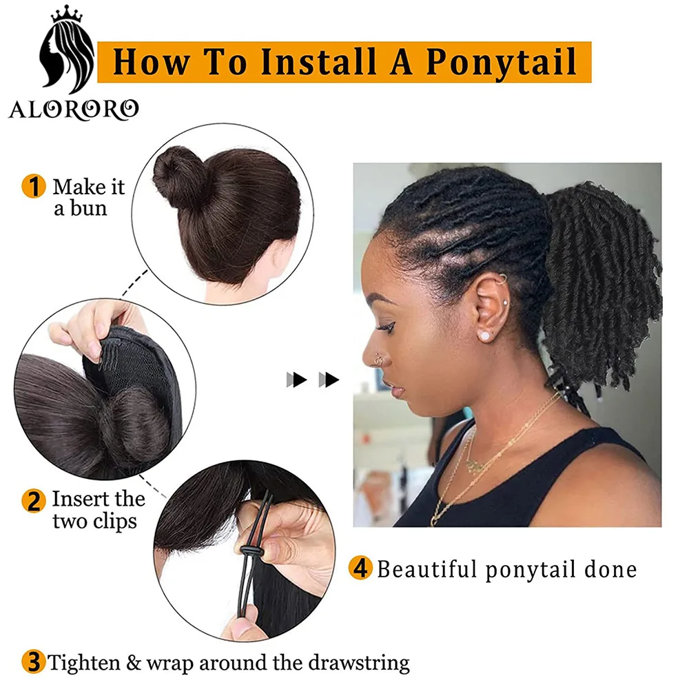 Synthetic Ponytail Short DreadLocks Bun Afro Kinky Curly Drawstring Ponytail Clip In Hair Extensions Fake Pony tail Hair Pieces