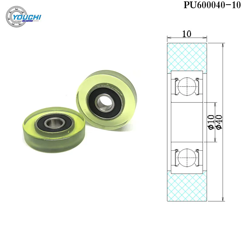 

5pcs 10x40x10 Urethane Coated Roller PU600040-10 Polyurethane Covered Bearing Wheel 10*40*10 PU Plastic Guide Wheel Pulley