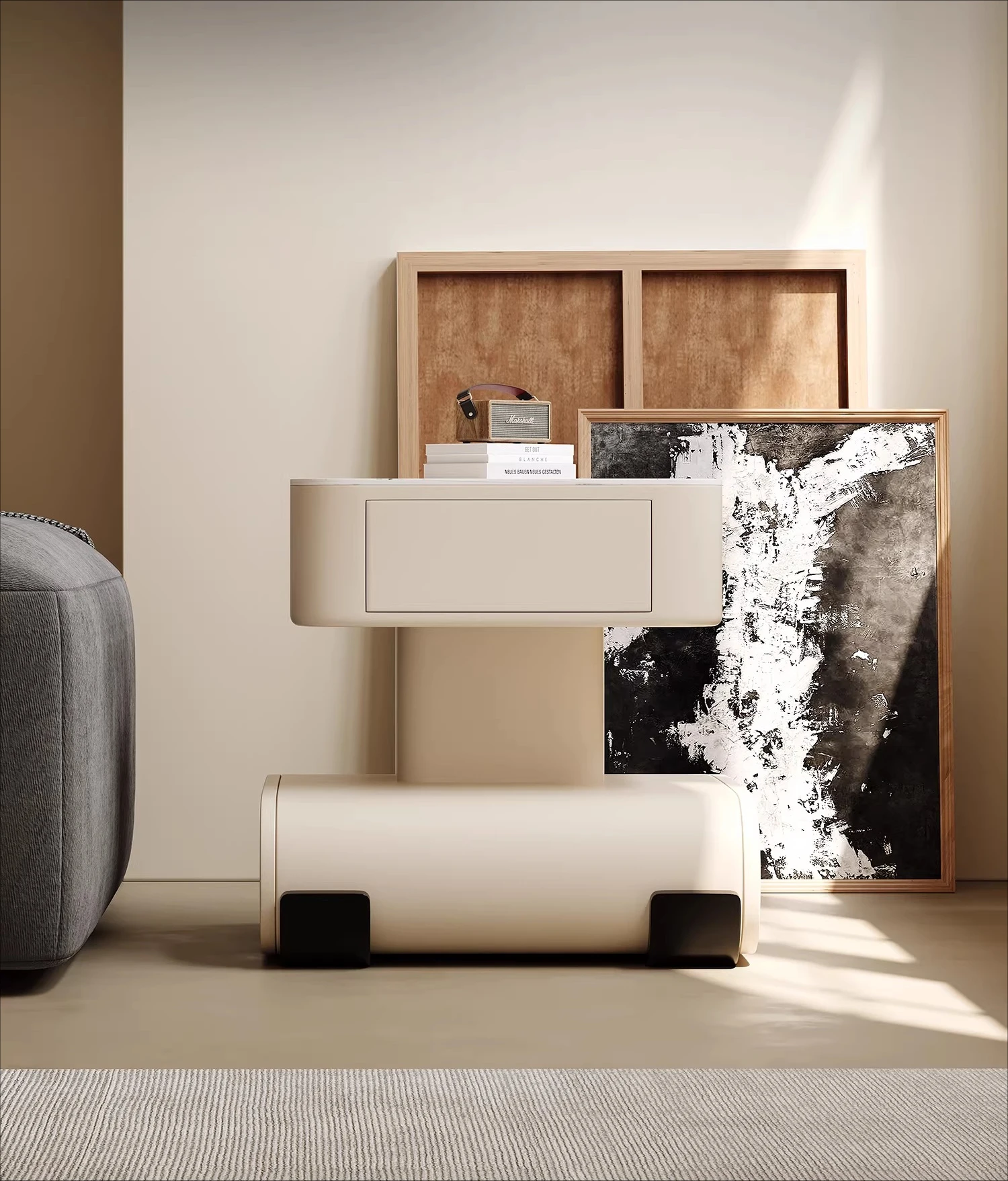 Italian minimalist robot side few household living room rock slab sofa side table high-end bedside table designer creativity