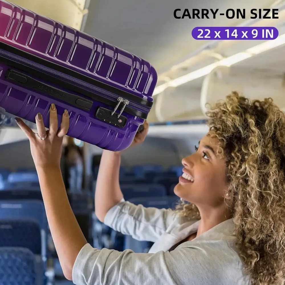 Juego de equipaje giratorio rígido de 3 piezas, aprobado por aerolínea de 20 pulgadas, material PC+ABS, maleta de gran capacidad para viajes