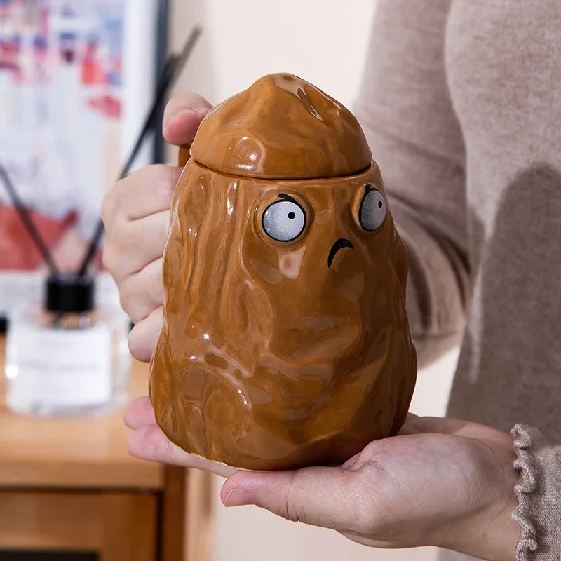 Taza divertida y creativa de cerámica para patatas, nueces, taza de agua con personalidad, regalo de cumpleaños para amigos, taza de café con tapa, regalo para beber