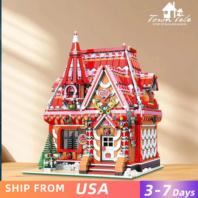 3938PCS Strawberry House Building Blocks City Street View Workshop Building Model Bricks Desktop Decoration Kids Toys Gifts