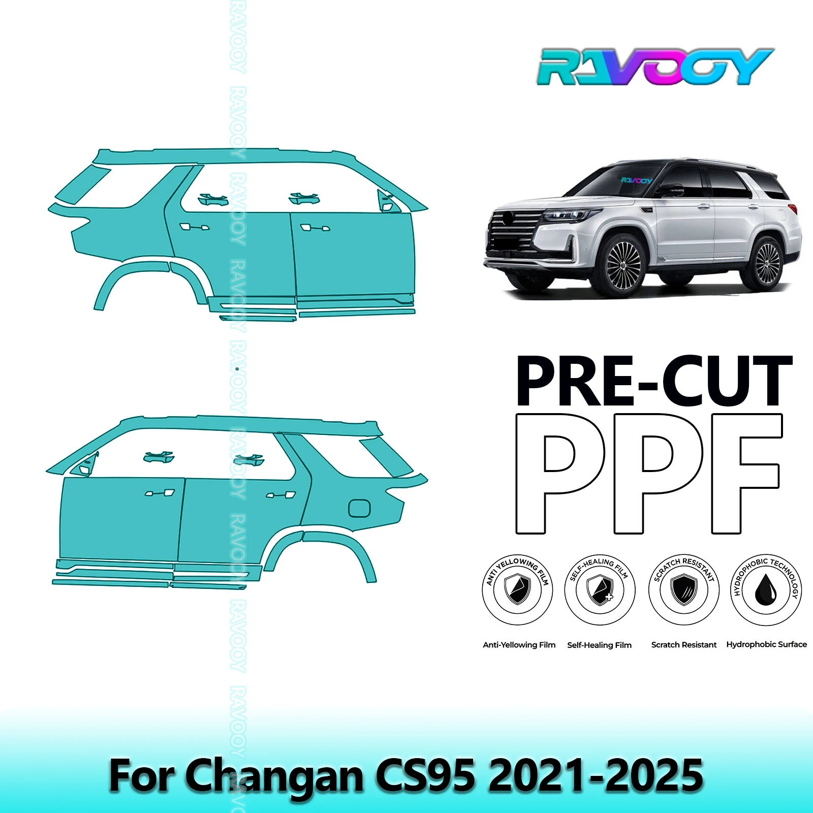

For Changan CS95 2021-2025 8.5mil Clear Matte Pre-Cut PPF Door & A/B Pillar Kit TPU Paint Protection Film Set