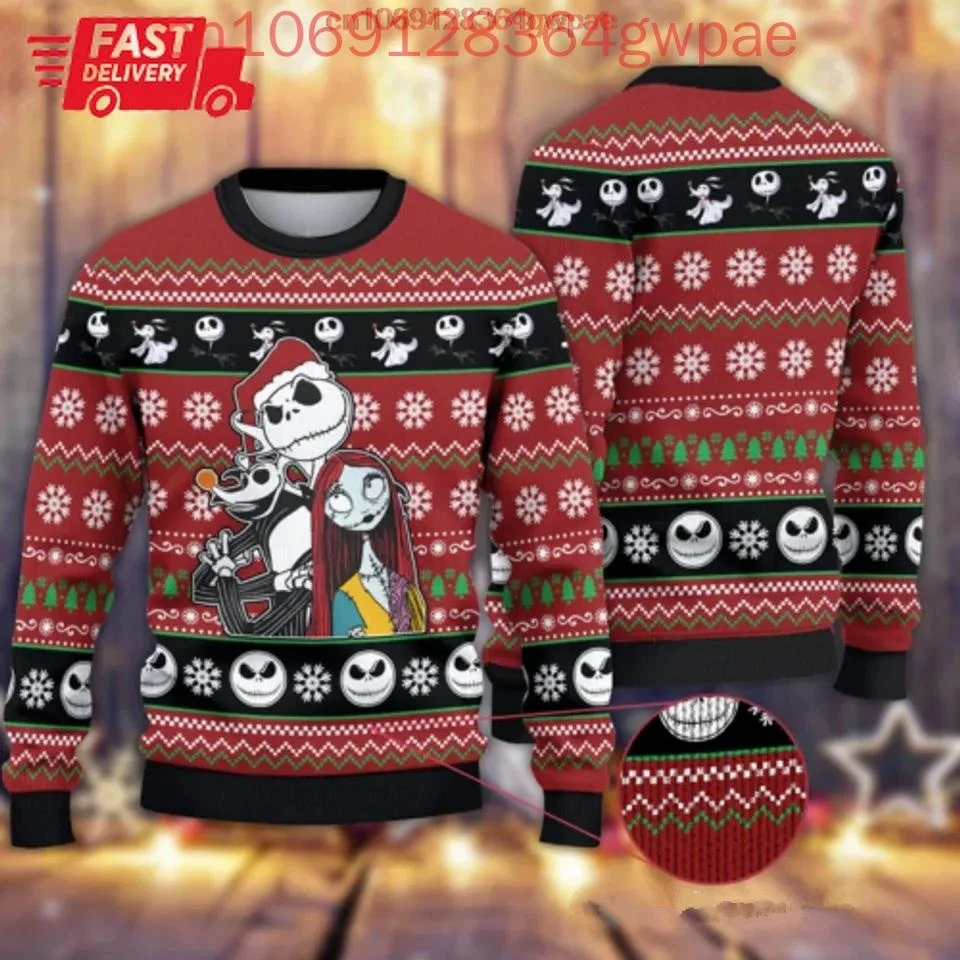 Jack dan Sally Nightmare Before Christmas Ugly Sweater Pria Wanita 3d Sweater modis Disney Ugly Christmas Sweater atasan