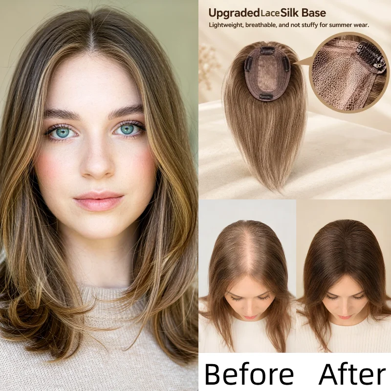 Human Remy Hair Silk Lace Base Clip In Wig With Bangs 9x14 40cm #4 #613 In Stock 48H Ship Wholesale Dropship Women Topper