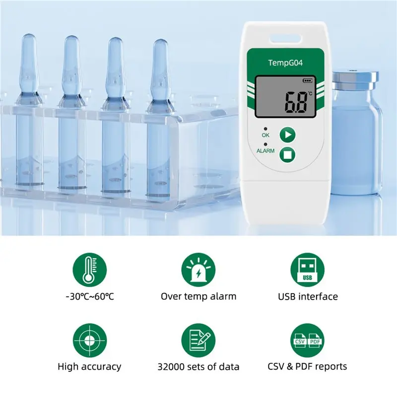 [Superx&KND]2X Tempg04 USB Temperature Data Logger Export To CVS&PDF 32000 Points Capacity