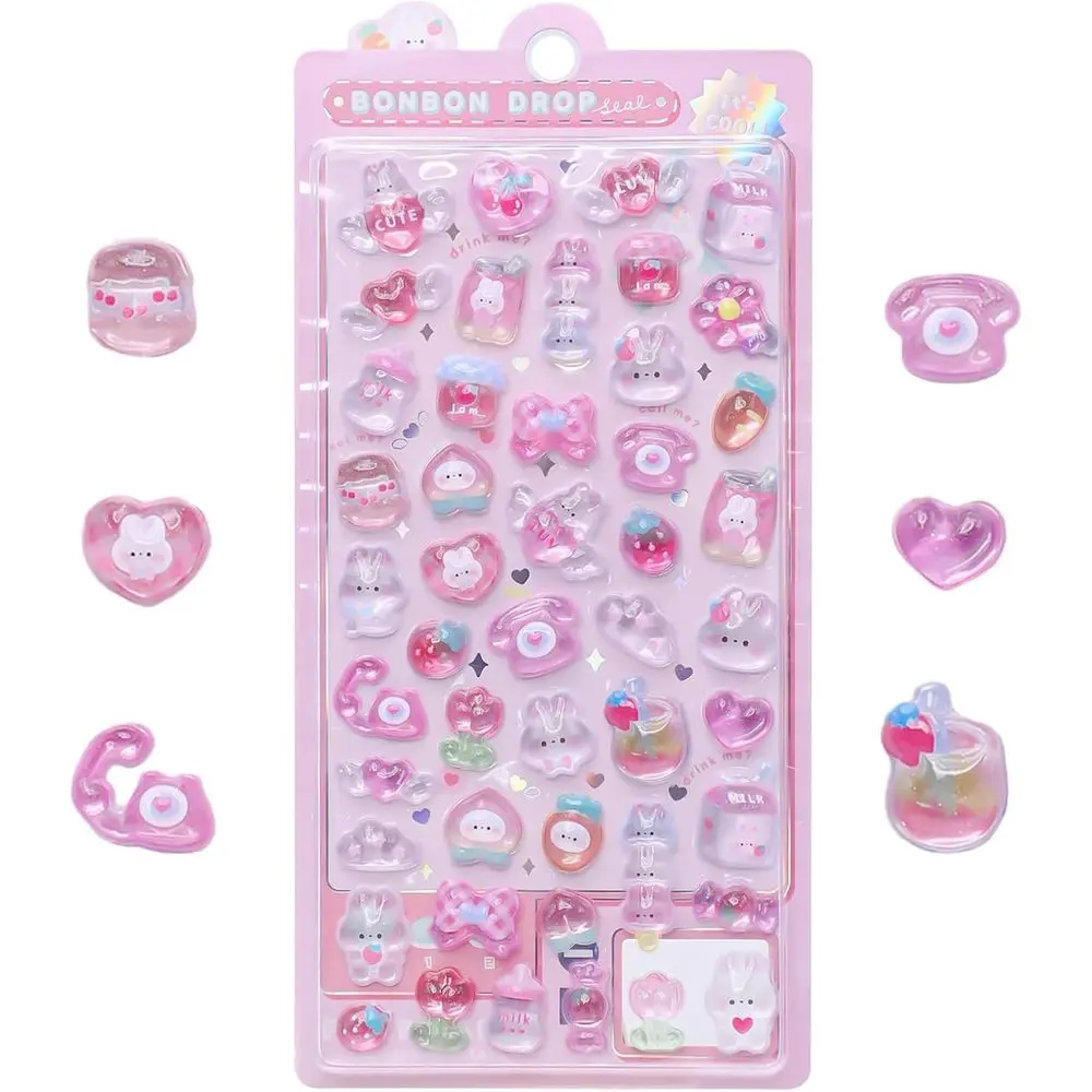 

3D Cute Pink Rabbit Stickers - Kawaii Mini Puy Reusable for Scrapbooks, Planners, Laptops & Phone Cases