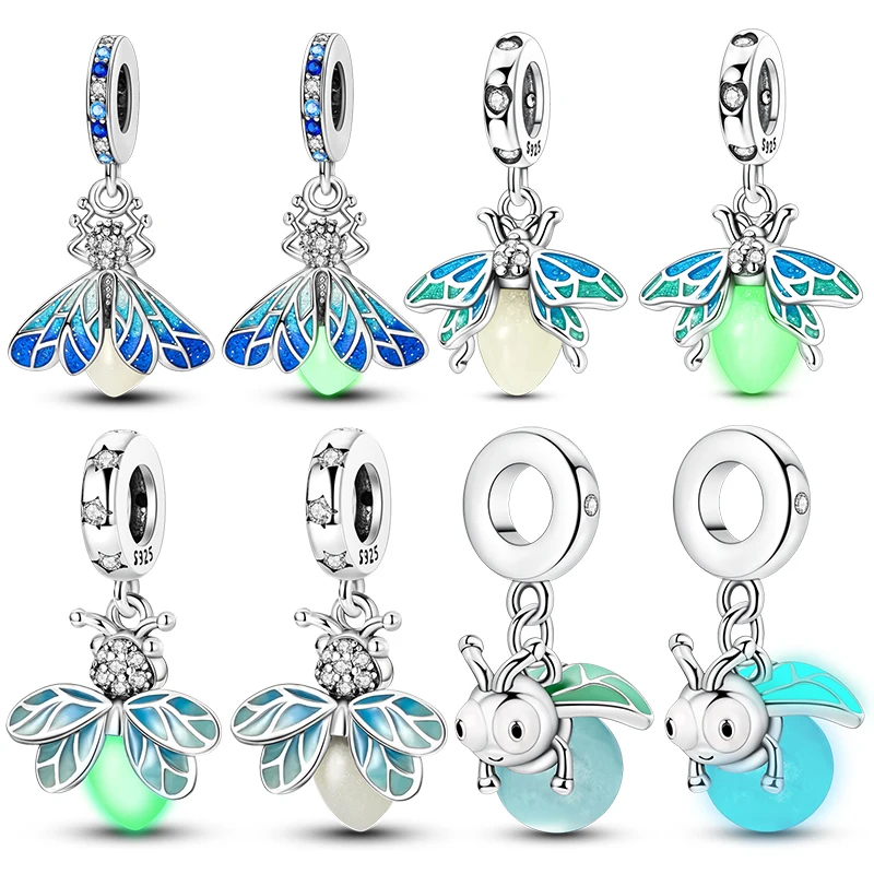 Hot Sale Firefly Glow In Dark Insect Charm Beads Dangle Charms Fits 3mm Bracelet Necklace For Women Pendant Luxury DIY Jewelry