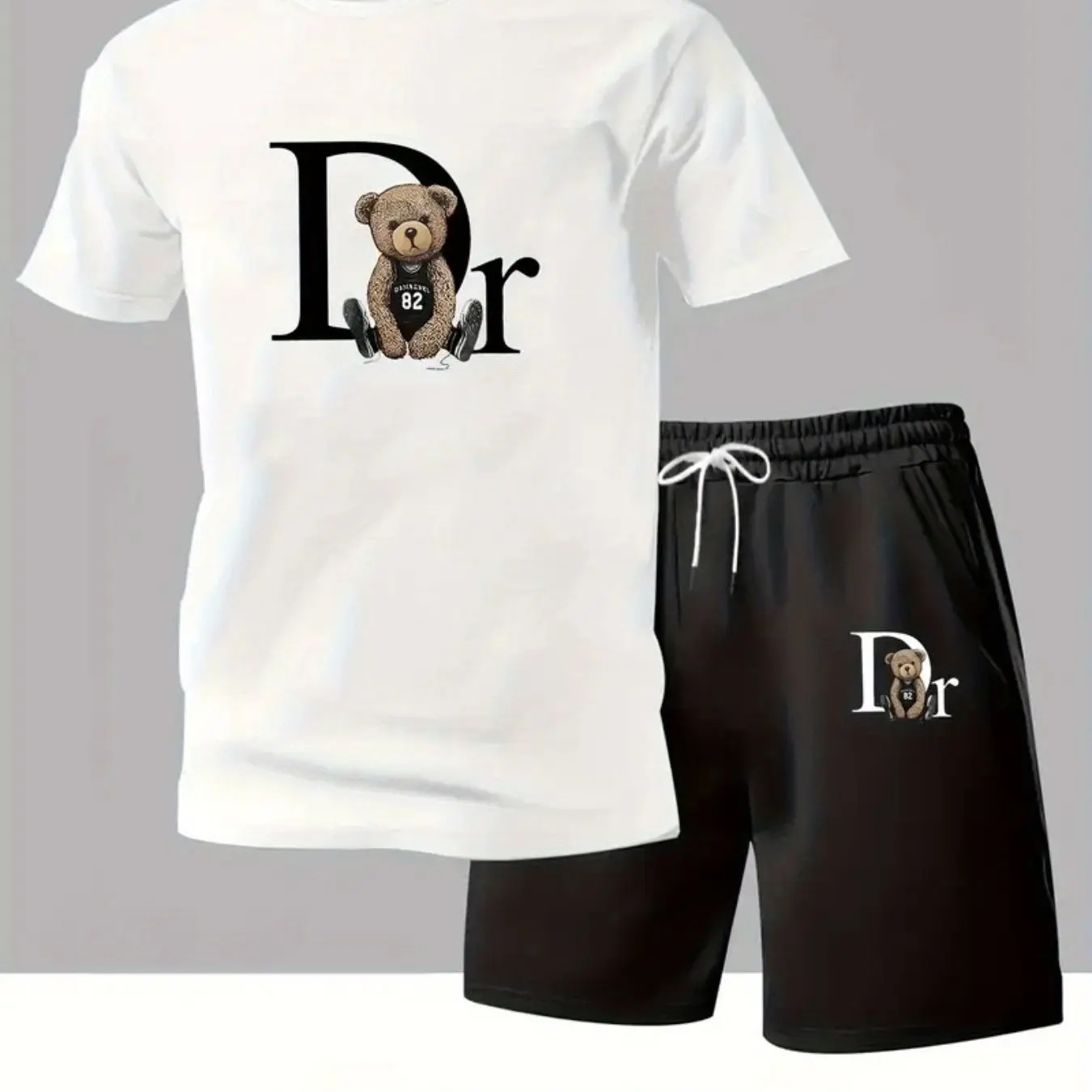 

Men's fashion trend casual sports short-sleeved shorts set quick-drying sweat-absorbing soft breathable men's T-shirt set