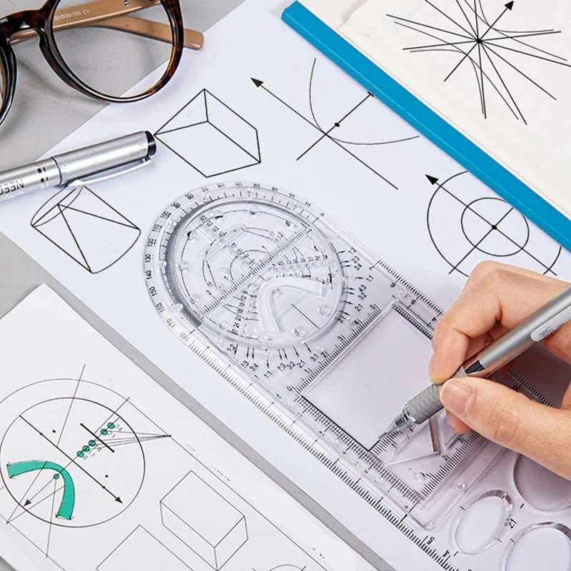 ไม้บรรทัดพลาสติกแบบร่างอเนกประสงค์สำหรับอุปกรณ์สำนักงานโรงเรียน (2แพ็ค)